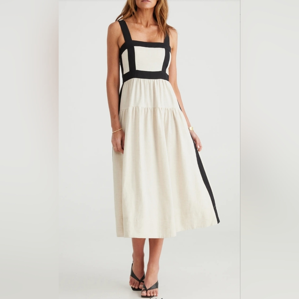 Brave+True Jolie Contrast Trim Tiered Midi Dress - Natural / Black - Picture 4 of 7